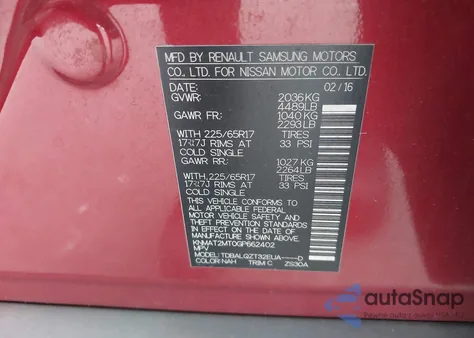 2016 Nissan Rogue Sv from USA, damaged, VIN KNMAT2MT0GP662402